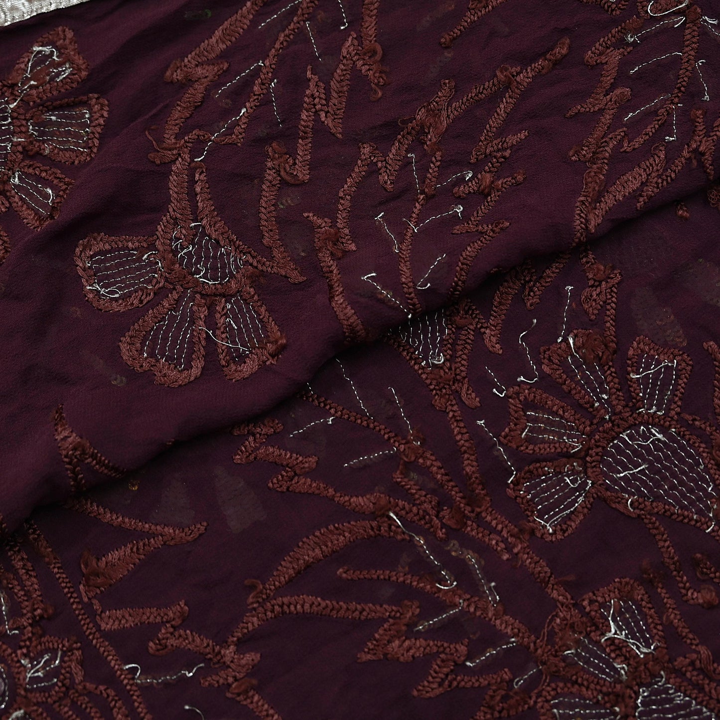 Indian Vintage Heavy Maroon Dupatta Pure Georgette silk Long Stole Hand Embroidered Chikankari Stole Scarf Scarves Veil