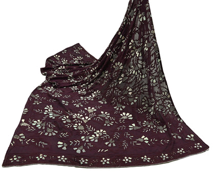 Indian Vintage Heavy Maroon Dupatta Pure Georgette silk Long Stole Hand Embroidered Chikankari Stole Scarf Scarves Veil