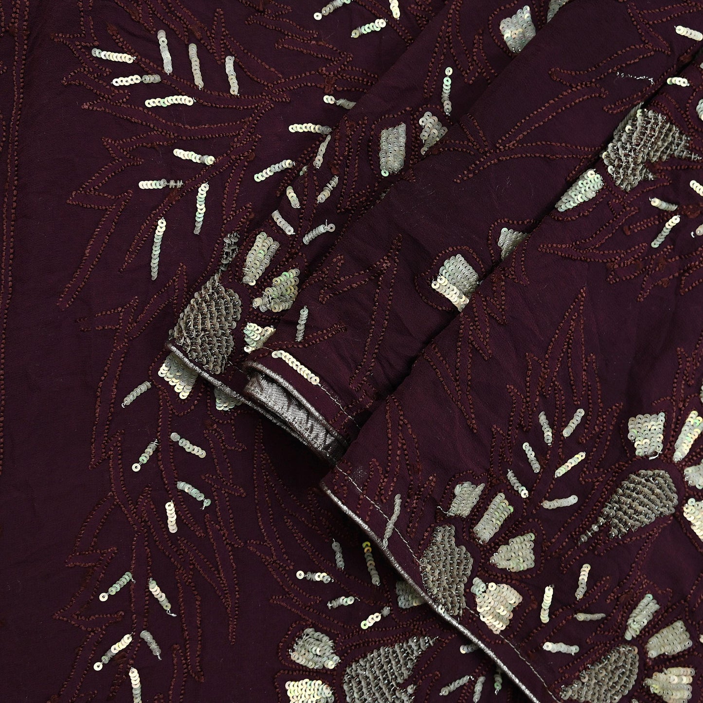 Indian Vintage Heavy Maroon Dupatta Pure Georgette silk Long Stole Hand Embroidered Chikankari Stole Scarf Scarves Veil