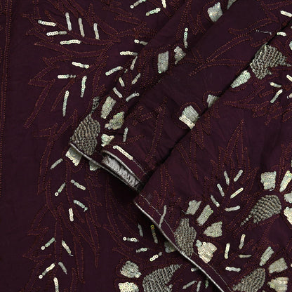Indian Vintage Heavy Maroon Dupatta Pure Georgette silk Long Stole Hand Embroidered Chikankari Stole Scarf Scarves Veil