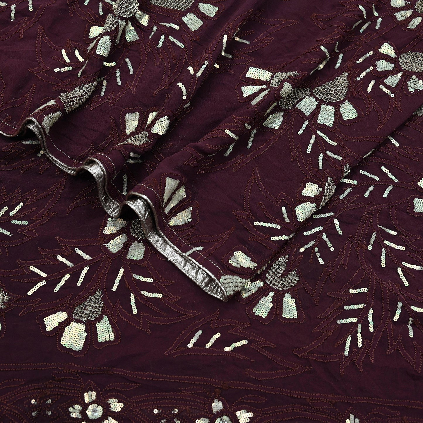 Indian Vintage Heavy Maroon Dupatta Pure Georgette silk Long Stole Hand Embroidered Chikankari Stole Scarf Scarves Veil