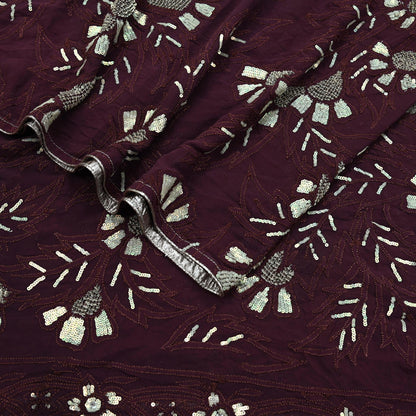 Indian Vintage Heavy Maroon Dupatta Pure Georgette silk Long Stole Hand Embroidered Chikankari Stole Scarf Scarves Veil