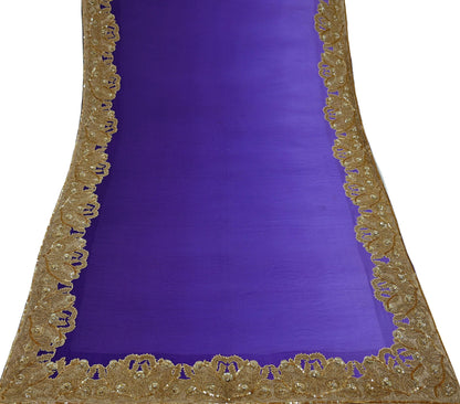 Indian Vintage Heavy Wedding Purple Dupatta Pure Satin Silk Long Stole Hand Embroidered Scarves Golden Zardozi Veil