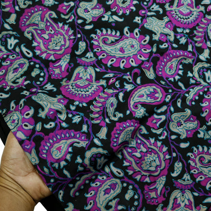 Indian Vintage Black Saree Pure Silk Block Printed Sari Craft Fabric 5yd Sewing DressMaking Soft Floral Quilting Crafting Upcycle