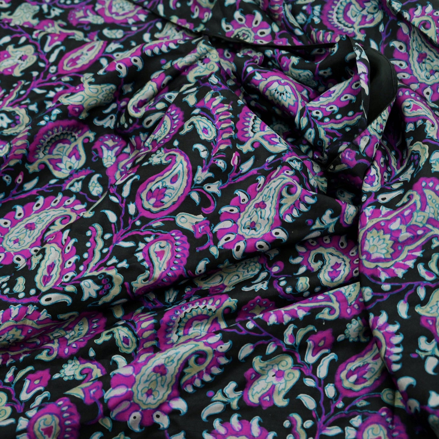 Indian Vintage Black Saree Pure Silk Block Printed Sari Craft Fabric 5yd Sewing DressMaking Soft Floral Quilting Crafting Upcycle