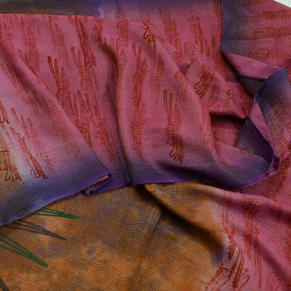 Indian Vintage Sari Pink Printed Pure Silk Sarees 5yd Sewing Craft Fabric Floral Dress Making Soft Quilting Crafting Upcycle Used