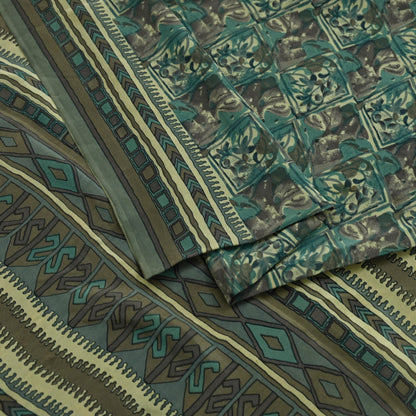 Indian Vintage Sari Brown & Beige Pure Crepe Silk Printed Sarees 5yd Sewing Craft Fabric  Floral Soft Wrap Dress making Upcycle Quilting