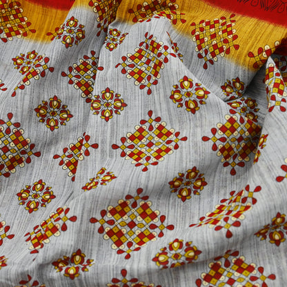 Indian Vintage Sari Red & Gray Printed Pure Cotton Sarees Craft Fabric Soft 5Yd Sewing Sarong Wrap Boho Quilting Crafting Dress making