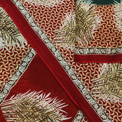 Indian Vintage Sari Green & Red Printed Pure Cotton Saree Craft Fabric 5Yd Sewing Sarong Wrap Boho Floral Crafting Upcycle Quilting Used