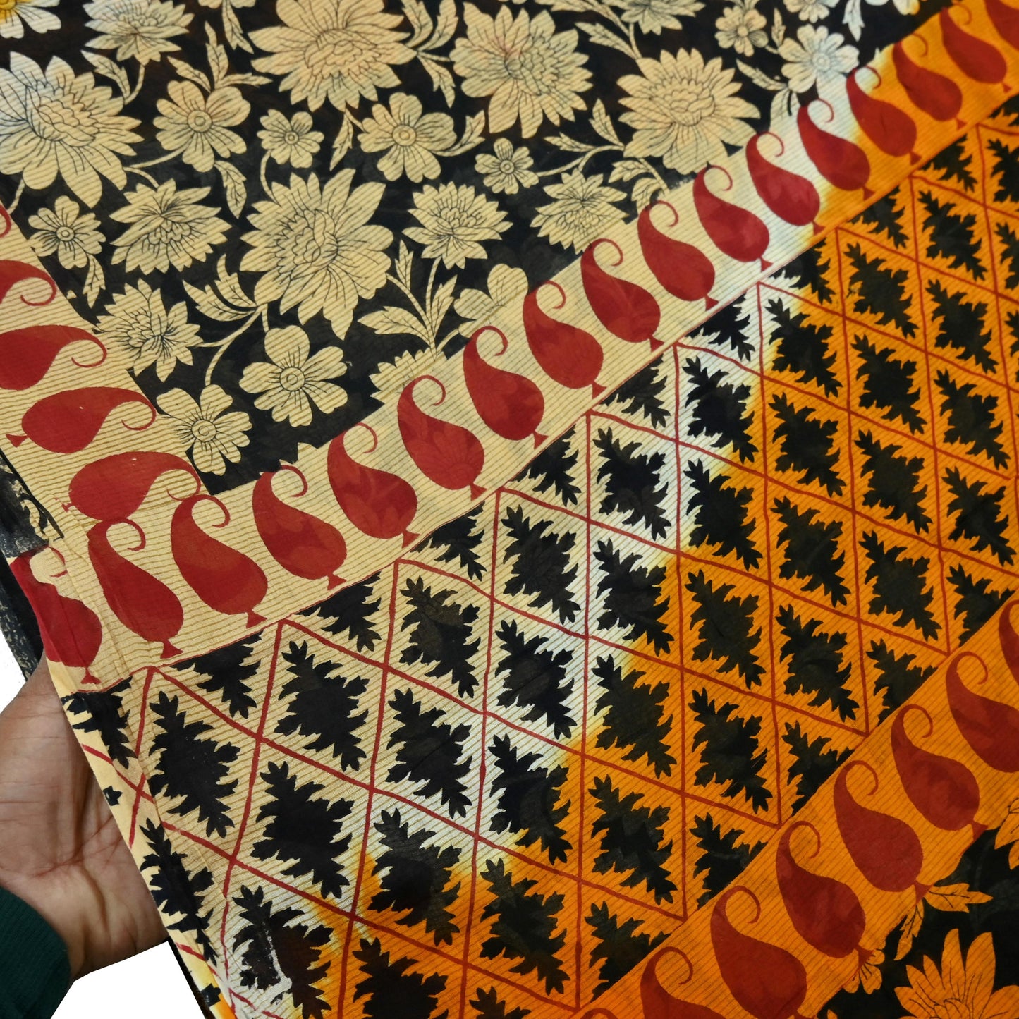 Indian Vintage Sari Black Printed 100% Pure Cotton Saree Craft Fabric 5Yd Sewing Sarong Wrap Boho Floral Dress making