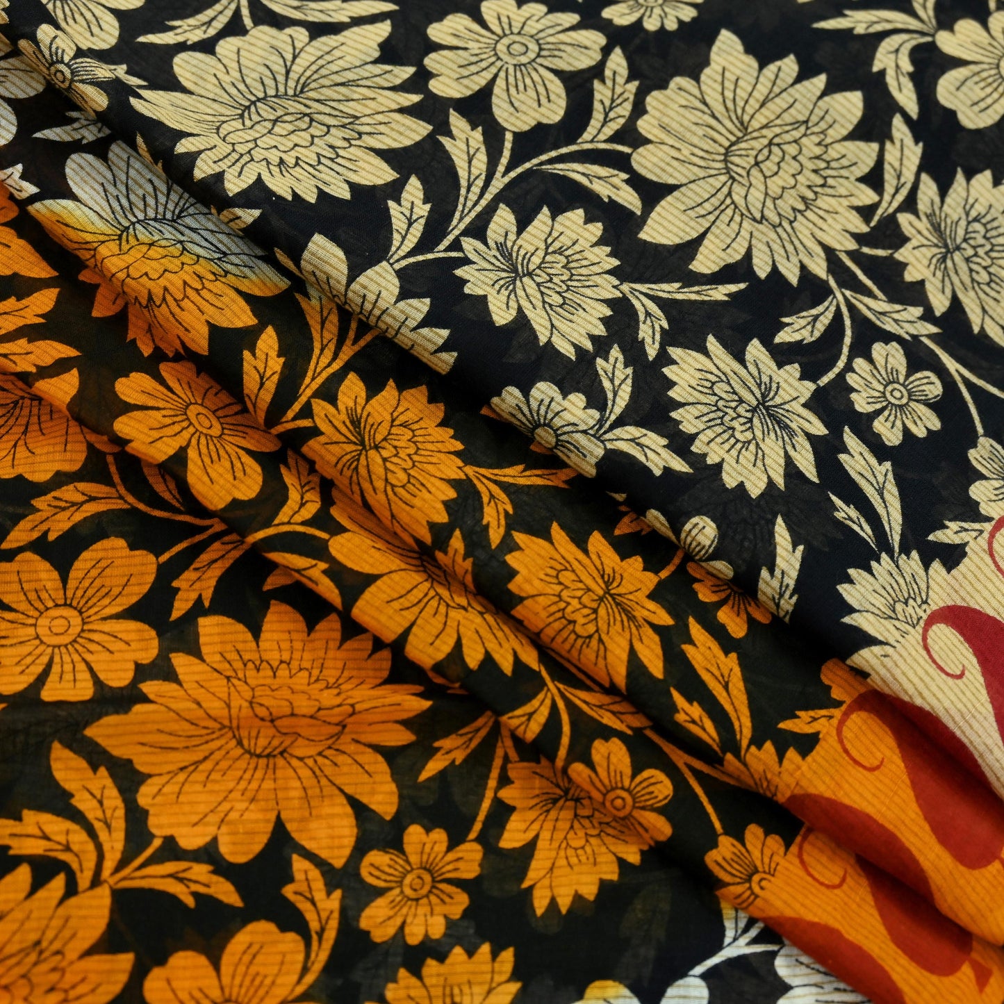 Indian Vintage Sari Black Printed 100% Pure Cotton Saree Craft Fabric 5Yd Sewing Sarong Wrap Boho Floral Dress making