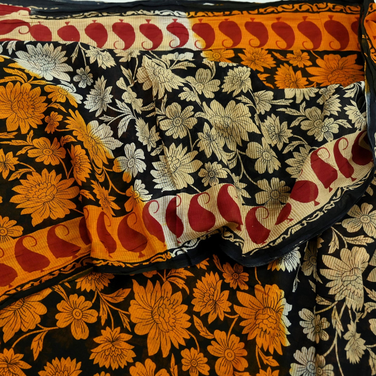 Indian Vintage Sari Black Printed 100% Pure Cotton Saree Craft Fabric 5Yd Sewing Sarong Wrap Boho Floral Dress making