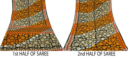 Indian Vintage Sari Black Printed 100% Pure Cotton Saree Craft Fabric 5Yd Sewing Sarong Wrap Boho Floral Dress making