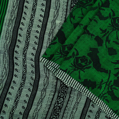 Indian Vintage Sari Green & Black Pure Crepe Silk Printed Sarees 5yd Sewing Floral Soft Craft Fabric Wrap Dress making Crafting Quilting