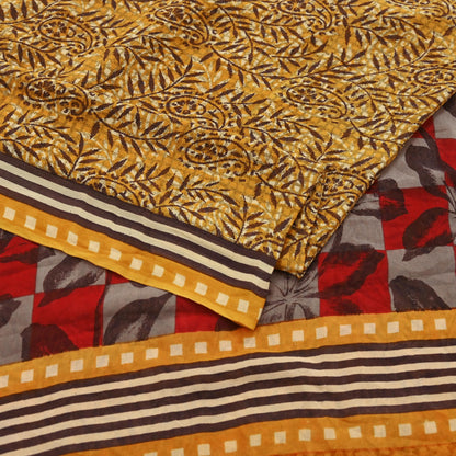 Indian Vintage Mustard Saree 100% Pure Georgette Silk Hand Block Printed Sari Sewing 5yd Craft Soft Dress Designing for Crafting
