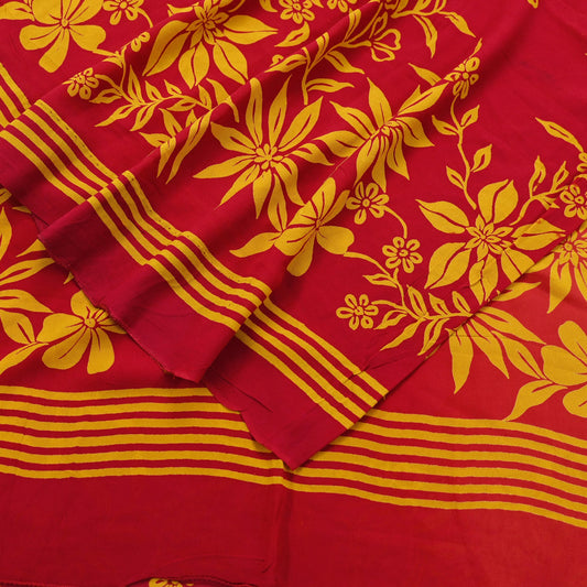 Indian Vintage Sari Saffron & Red Pure Georgette Silk Printed Saree Craft Fabric Sewing 5Yd Soft Dress Making Crafting Quilting Upcycle