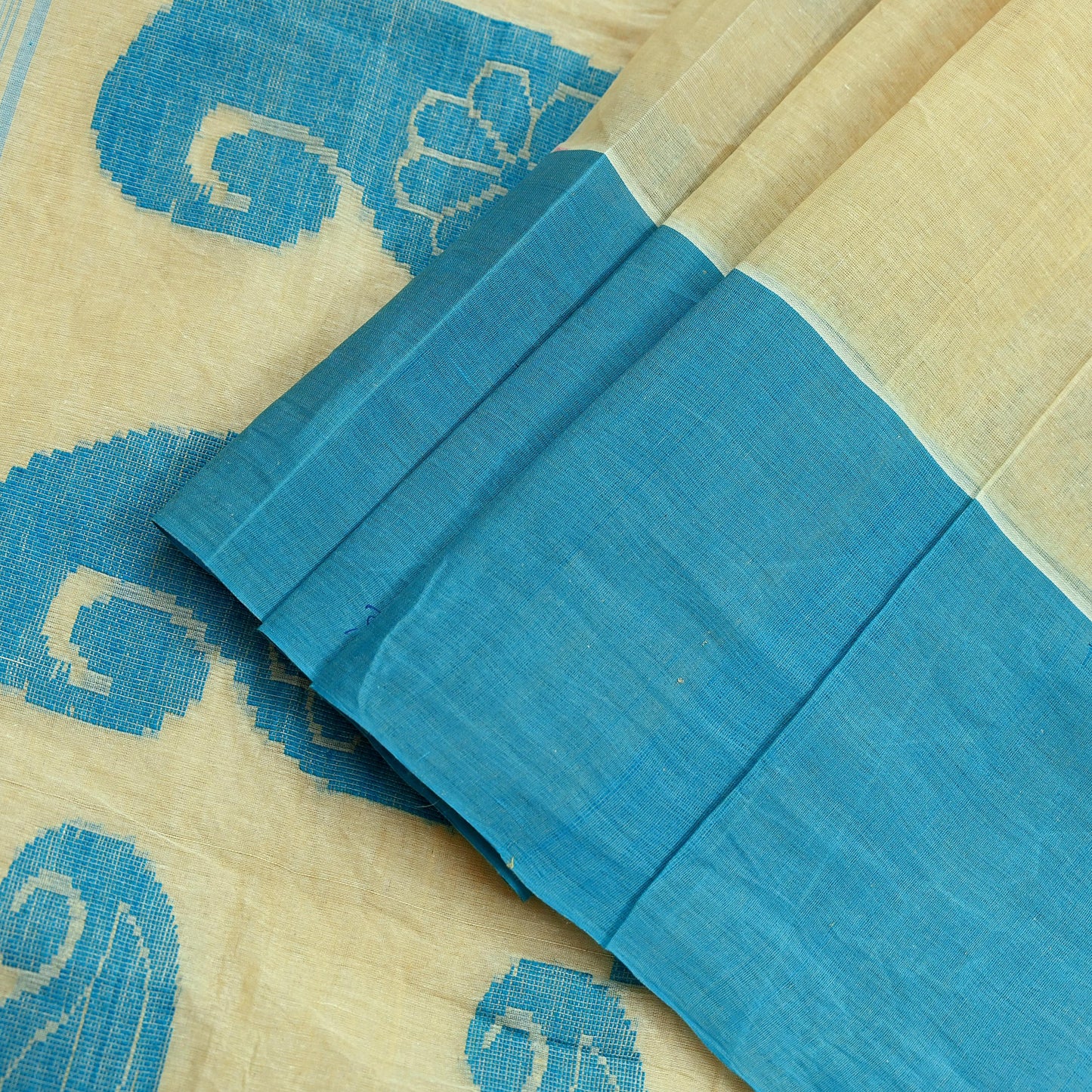 Indian Vintage Sari Beige Pure Cotton Hand Woven Sarees Craft Fabric 5yd Ethnic Paisley Crafting Upcycle Quilting Dress Making Quilting