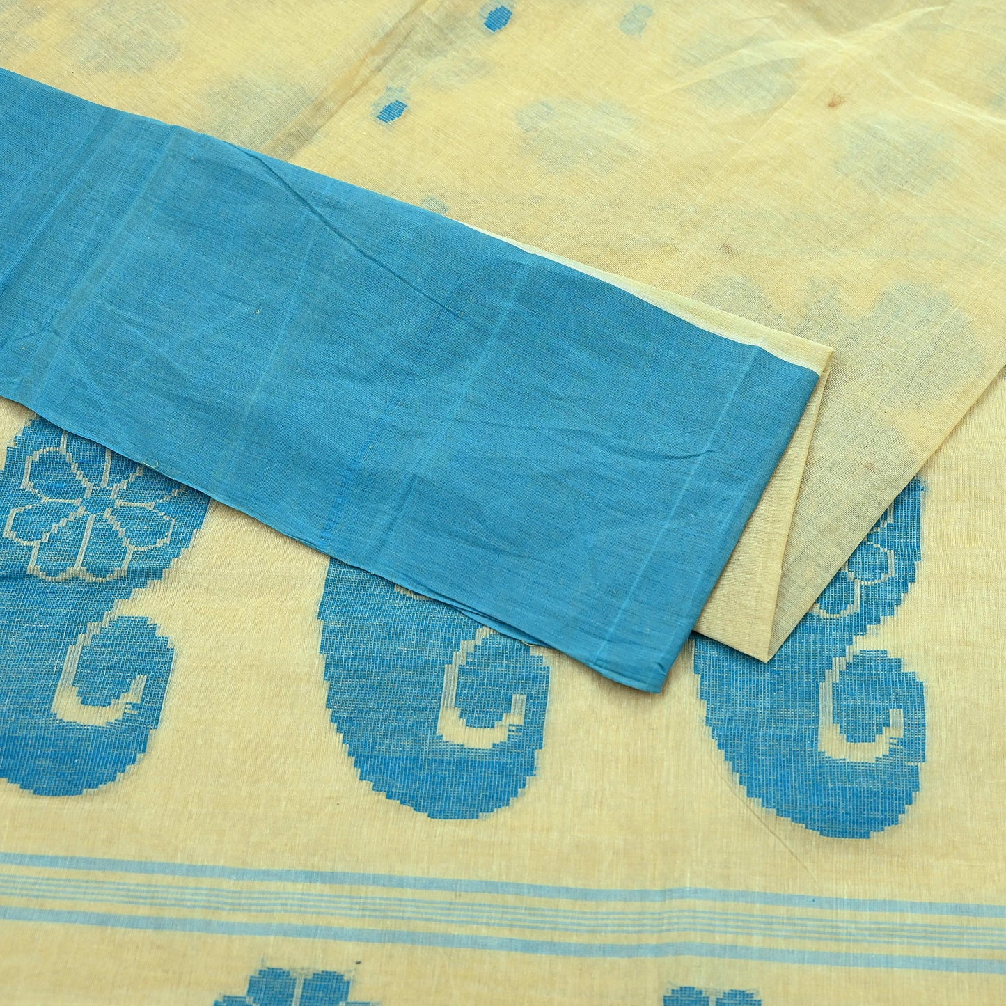 Indian Vintage Sari Beige Pure Cotton Hand Woven Sarees Craft Fabric 5yd Ethnic Paisley Crafting Upcycle Quilting Dress Making Quilting