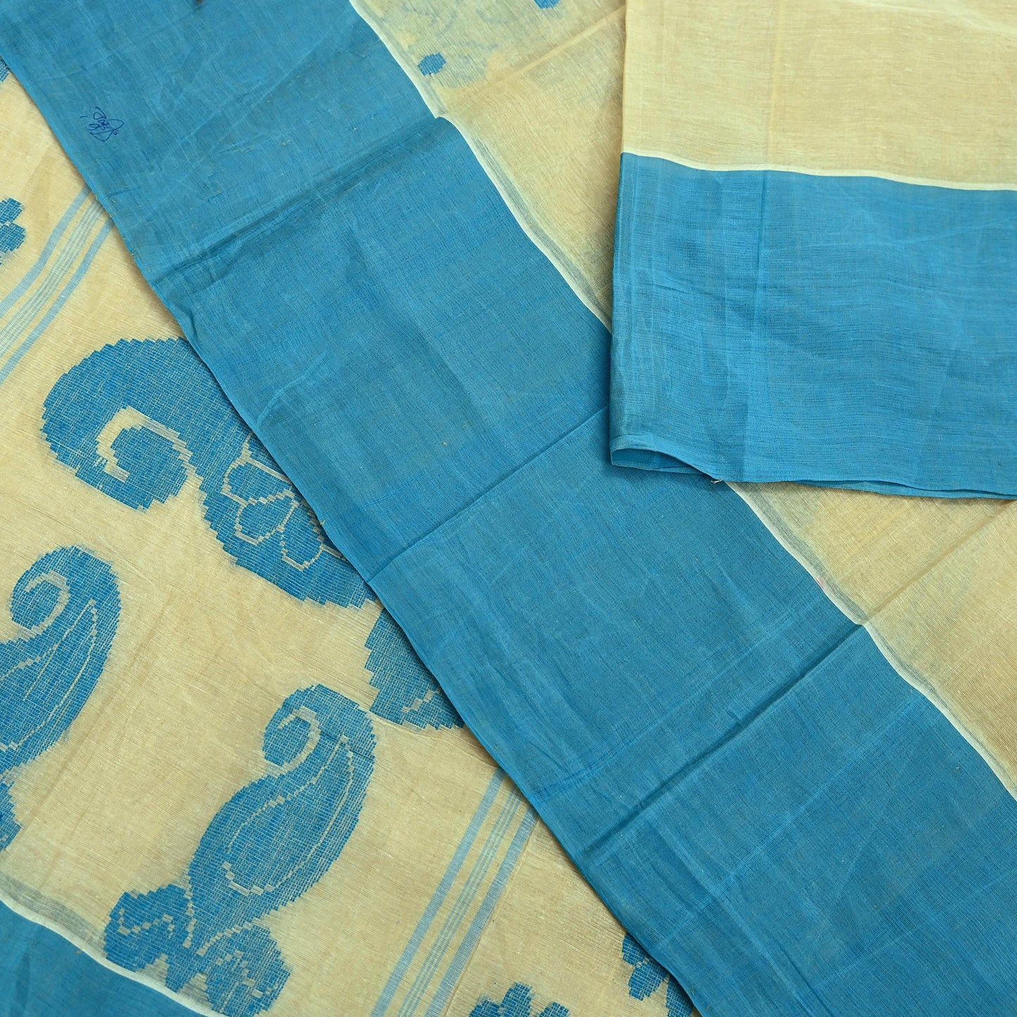 Indian Vintage Sari Beige Pure Cotton Hand Woven Sarees Craft Fabric 5yd Ethnic Paisley Crafting Upcycle Quilting Dress Making Quilting