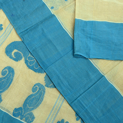 Indian Vintage Sari Beige Pure Cotton Hand Woven Sarees Craft Fabric 5yd Ethnic Paisley Crafting Upcycle Quilting Dress Making Quilting
