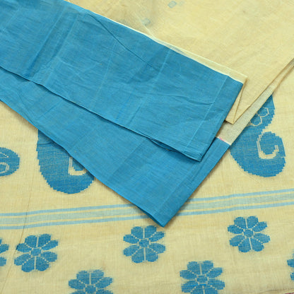 Indian Vintage Sari Beige Pure Cotton Hand Woven Sarees Craft Fabric 5yd Ethnic Paisley Crafting Upcycle Quilting Dress Making Quilting