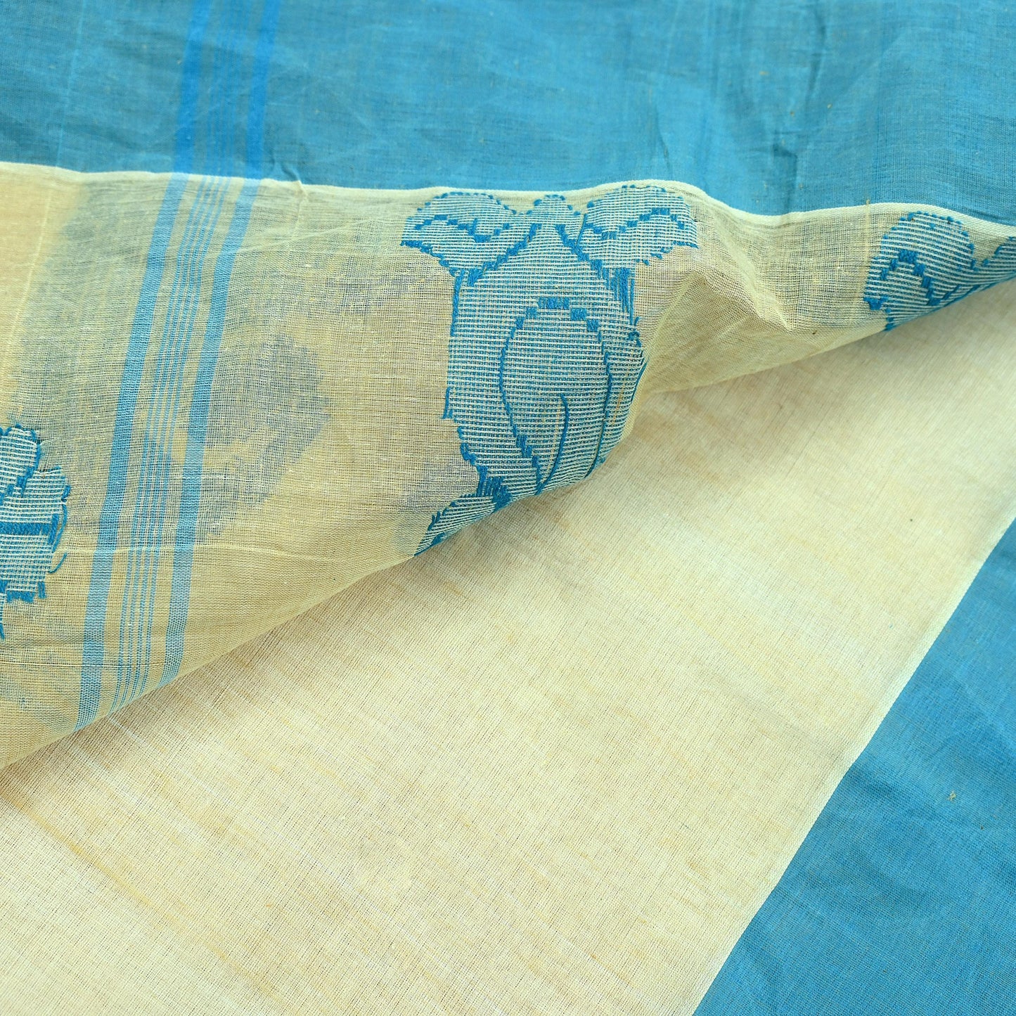 Indian Vintage Sari Beige Pure Cotton Hand Woven Sarees Craft Fabric 5yd Ethnic Paisley Crafting Upcycle Quilting Dress Making Quilting