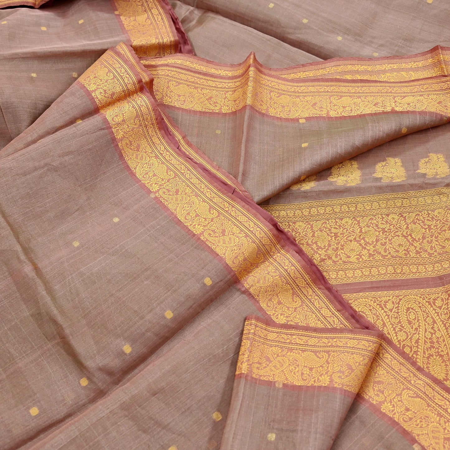 Indian Vintage Sari Brown 100% Pure Silk Hand Woven Sarees Craft Fabric 5Yd Ethnic Sewing Dress making Crafting Quilting Upcycle