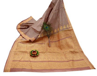 Indian Vintage Sari Brown 100% Pure Silk Hand Woven Sarees Craft Fabric 5Yd Ethnic Sewing Dress making Crafting Quilting Upcycle