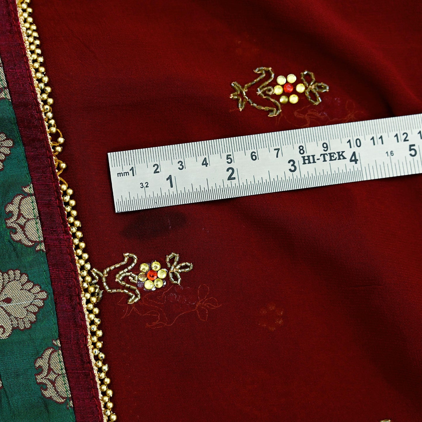 Indian Vintage Sari Maroon Hand Embroidered Pure Georgette Silk Sarees Craft Fabric 5Yd Sequins Wedding Sarees Quilting Crafting Upcycle