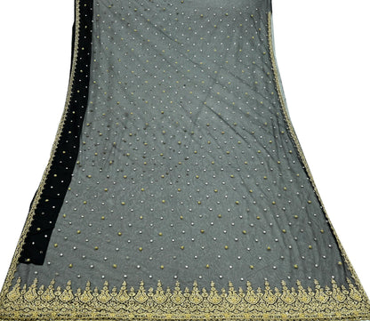 Indian Vintage Sari Black Net/Mesh Hand Embroidered Sarees Craft Fabric 5Yd Sewing Soft Zardozi/Dabka Zari Sequins Wedding sarees