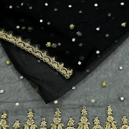 Indian Vintage Sari Black Net/Mesh Hand Embroidered Sarees Craft Fabric 5Yd Sewing Soft Zardozi/Dabka Zari Sequins Wedding sarees