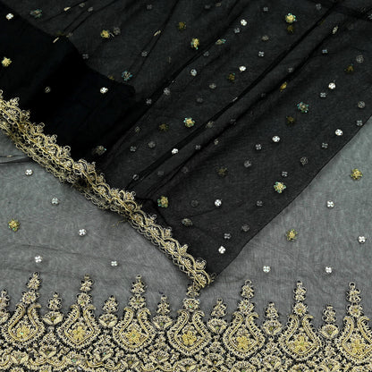 Indian Vintage Sari Black Net/Mesh Hand Embroidered Sarees Craft Fabric 5Yd Sewing Soft Zardozi/Dabka Zari Sequins Wedding sarees