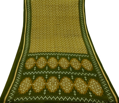 Indian Vintage Sari Green Printed Pure Cotton Saree Craft Fabric 5Yd Soft Sewing Sarong Wrap Boho Floral Dress making Crafting Quilting