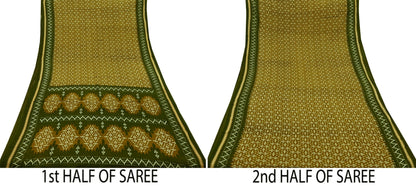 Indian Vintage Sari Green Printed Pure Cotton Saree Craft Fabric 5Yd Soft Sewing Sarong Wrap Boho Floral Dress making Crafting Quilting