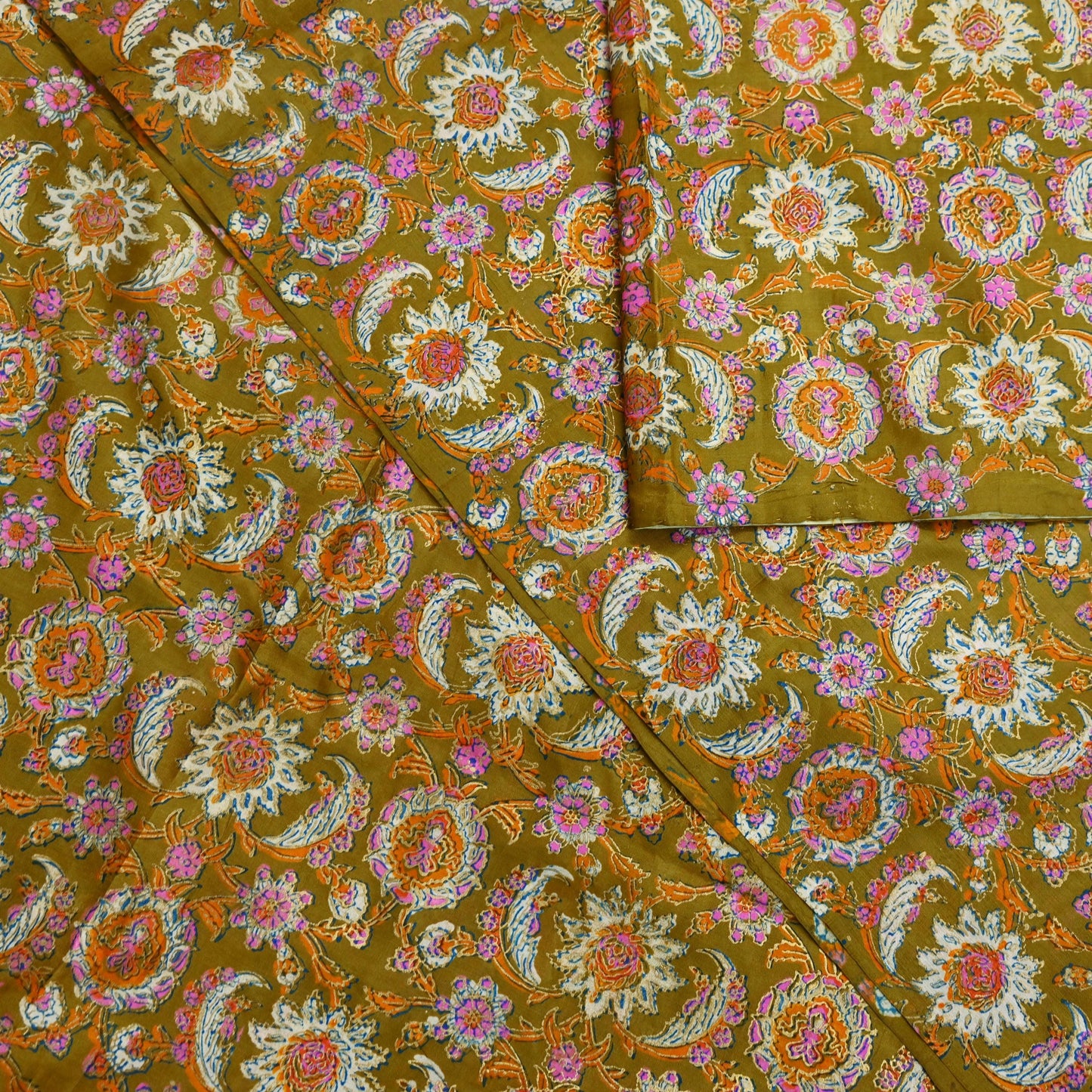 Indian Vintage Sari Green & Blue 100% Pure Silk Block Printed Sarees 5yd Sewing Craft Fabric Dress Making Wrap Crafting Quilting Upcycle