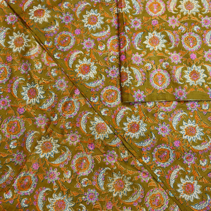 Indian Vintage Sari Green & Blue 100% Pure Silk Block Printed Sarees 5yd Sewing Craft Fabric Dress Making Wrap Crafting Quilting Upcycle