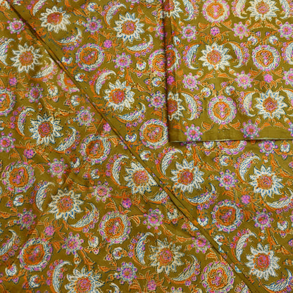 Indian Vintage Sari Green & Blue 100% Pure Silk Block Printed Sarees 5yd Sewing Craft Fabric Dress Making Wrap Crafting Quilting Upcycle