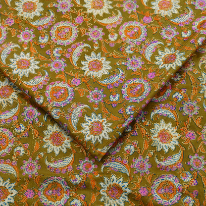 Indian Vintage Sari Green & Blue 100% Pure Silk Block Printed Sarees 5yd Sewing Craft Fabric Dress Making Wrap Crafting Quilting Upcycle