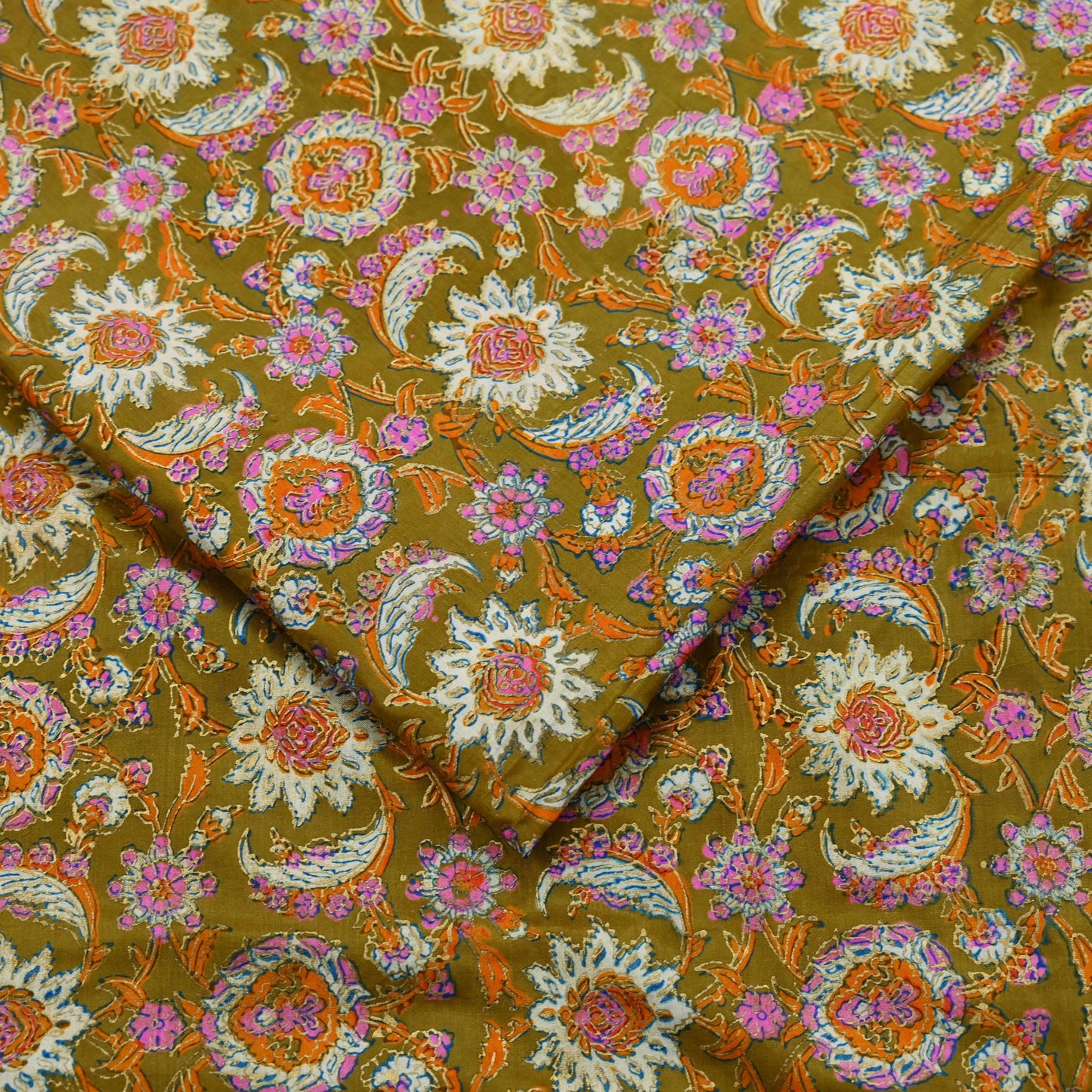 Indian Vintage Sari Green & Blue 100% Pure Silk Block Printed Sarees 5yd Sewing Craft Fabric Dress Making Wrap Crafting Quilting Upcycle