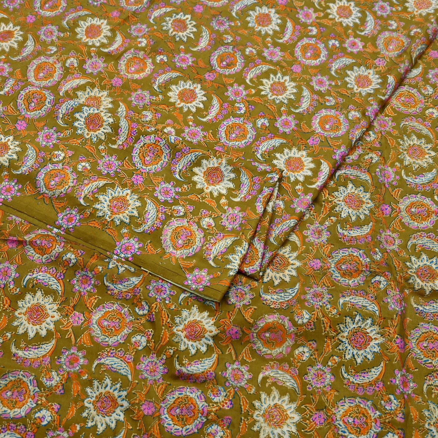 Indian Vintage Sari Green & Blue 100% Pure Silk Block Printed Sarees 5yd Sewing Craft Fabric Dress Making Wrap Crafting Quilting Upcycle