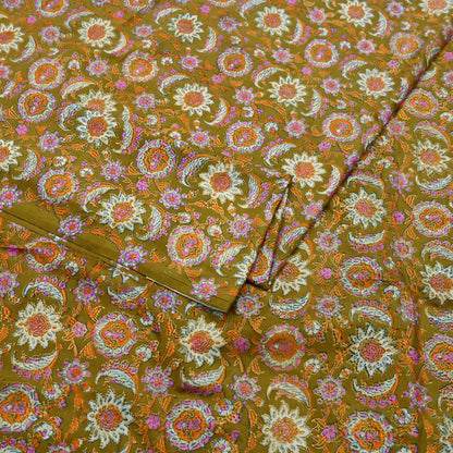 Indian Vintage Sari Green & Blue 100% Pure Silk Block Printed Sarees 5yd Sewing Craft Fabric Dress Making Wrap Crafting Quilting Upcycle