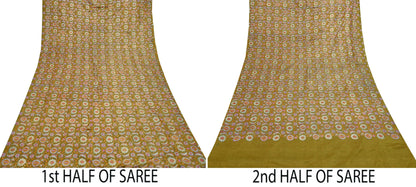 Indian Vintage Sari Green & Blue 100% Pure Silk Block Printed Sarees 5yd Sewing Craft Fabric Dress Making Wrap Crafting Quilting Upcycle