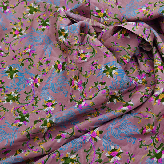 Indian Vintage Sari Pink Pure Silk Printed Sarees 5yd Sewing Craft Fabric Dress Making Soft Wrap Floral Crafting Quilting Dress Designing