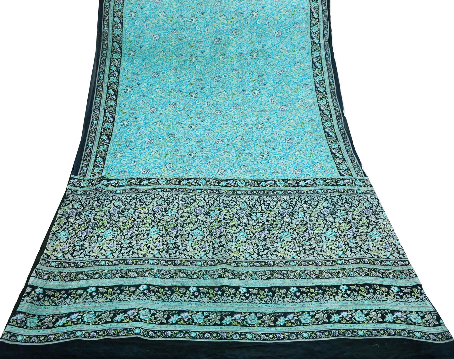 Indian Vintage Black & Blue Sarees Pure Silk Printed Indian Sari 6yd Sewing Craft Fabric DressMaking Floral Soft Crafting Quilting