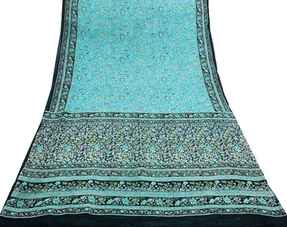 Indian Vintage Black & Blue Sarees Pure Silk Printed Indian Sari 6yd Sewing Craft Fabric DressMaking Floral Soft Crafting Quilting