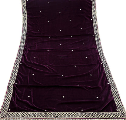 Indian Vintage Heavy Wedding Wine Dupatta Velvet Long Stole Hand Embroidered Scarves Zari Hijab Veil Wrap