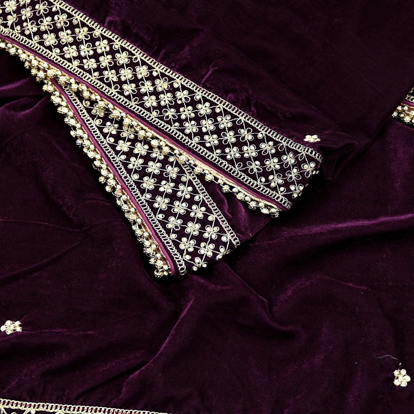 Indian Vintage Heavy Wedding Wine Dupatta Velvet Long Stole Hand Embroidered Scarves Zari Hijab Veil Wrap