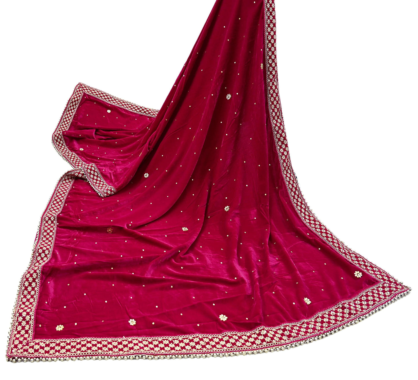 Indian Vintage Heavy Wedding Rani Pink Dupatta Velvet Long Stole Hand Embroidered Scarves Zari Hijab Veil Wrap Wedding dupatta
