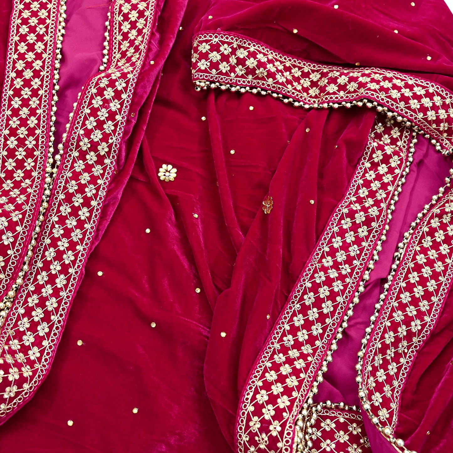 Indian Vintage Heavy Wedding Rani Pink Dupatta Velvet Long Stole Hand Embroidered Scarves Zari Hijab Veil Wrap Wedding dupatta