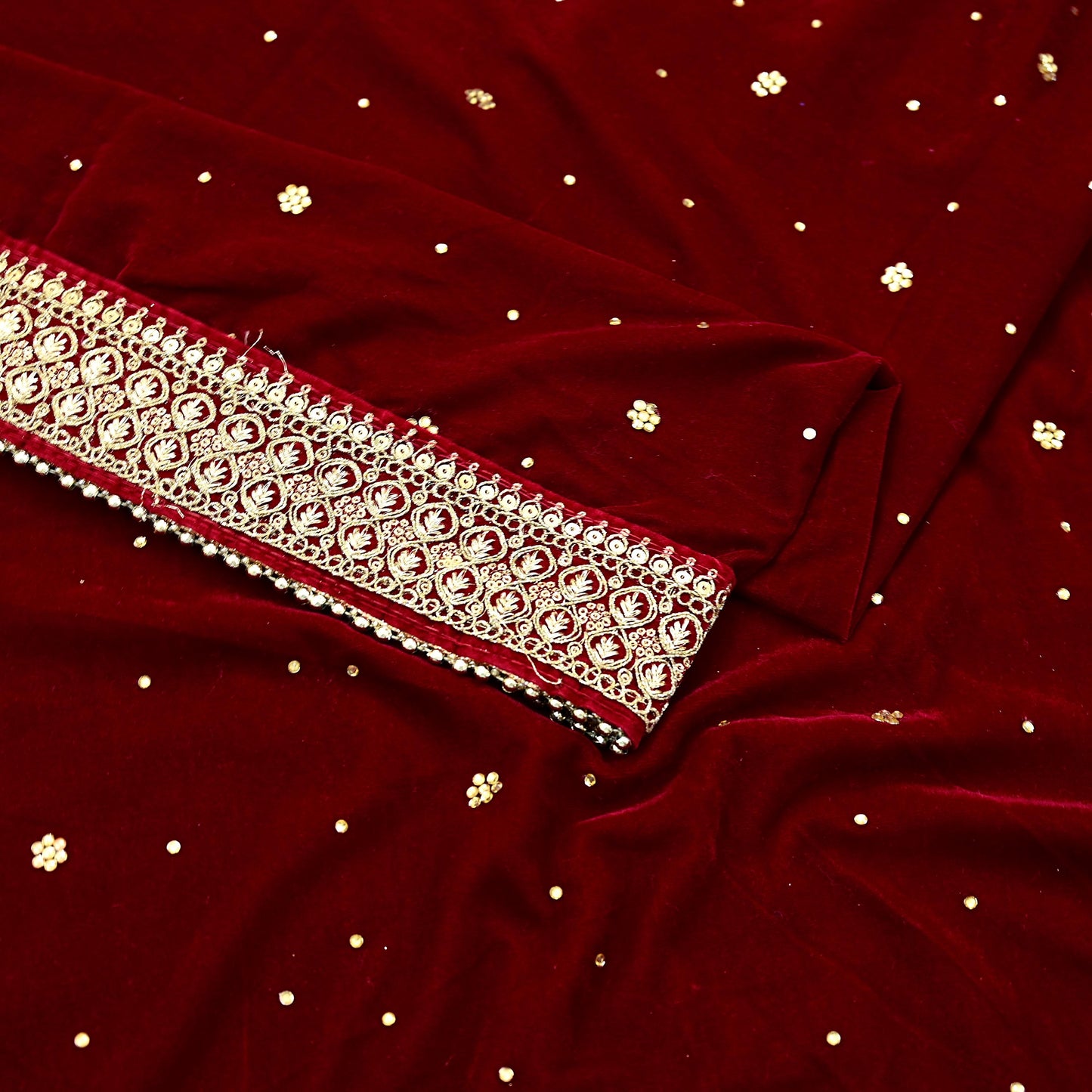 Indian Vintage Heavy Wedding Maroon Dupatta Velvet Long Stole Hand Embroidered Scarves Zari Hijab Veil Wrap